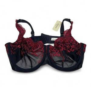 Soma Sensuous Scroll Lace Sheer Embroidered Bra Black Ruby Unlined Underwire 38D